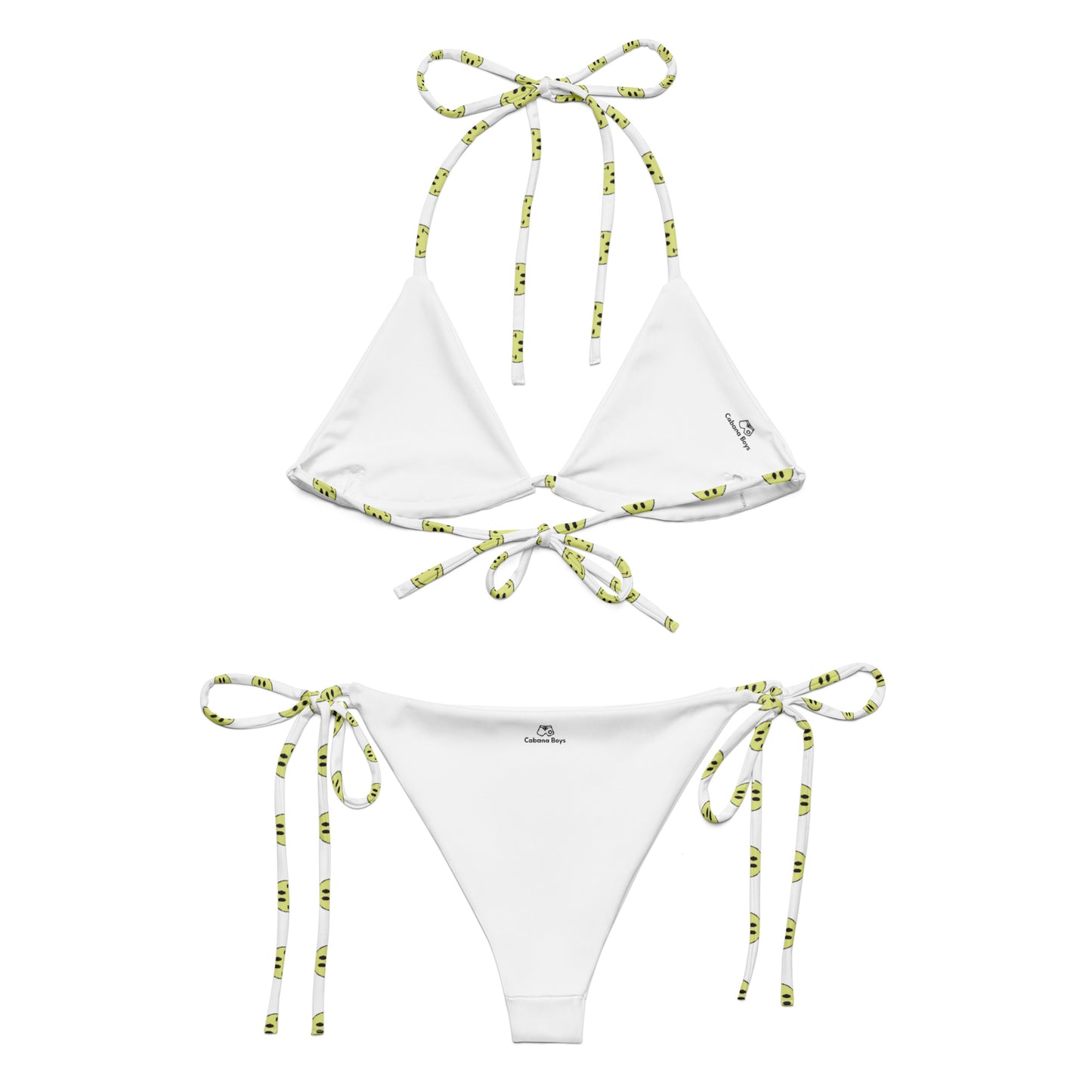 White/Yellow Smiley Face print recycled string bikini